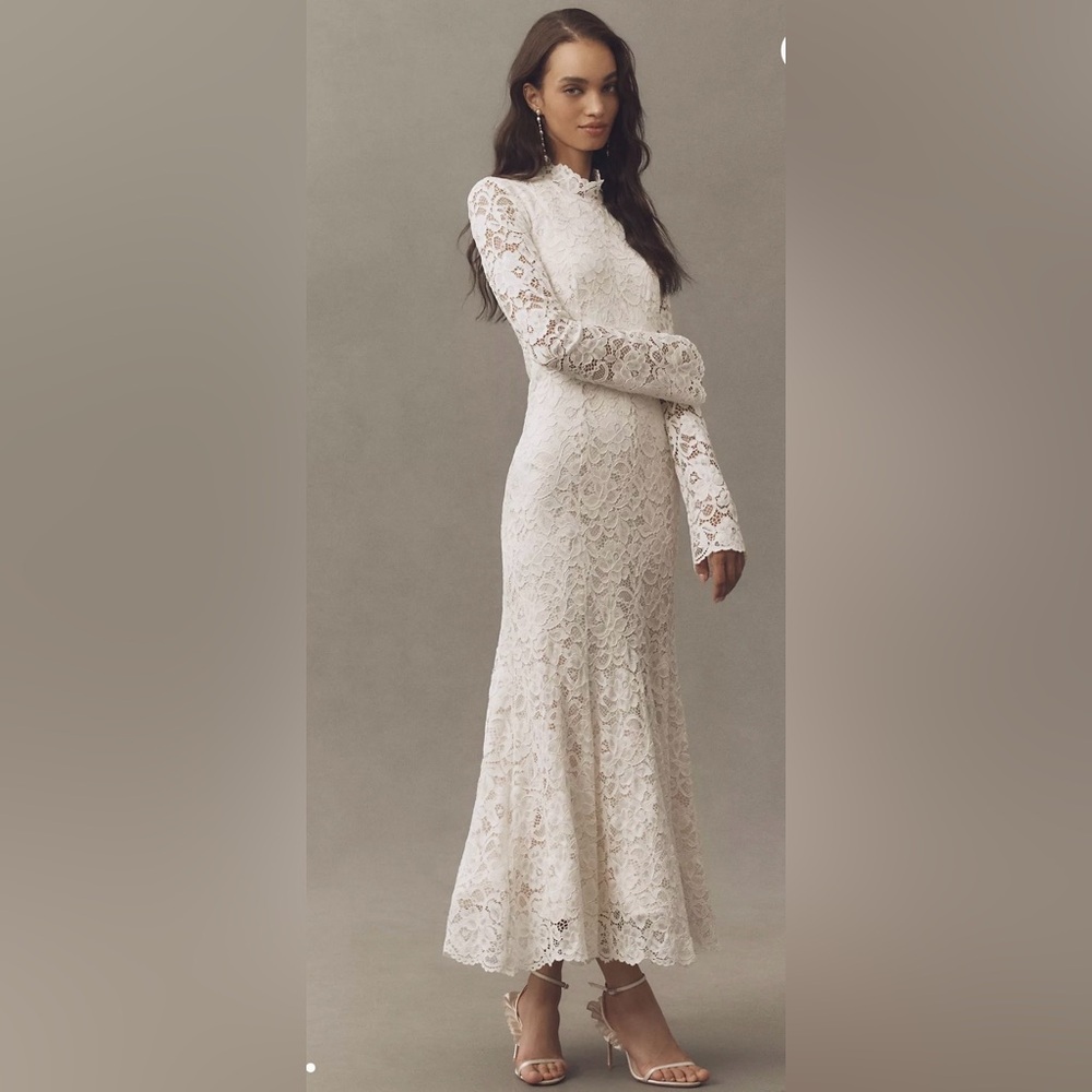 BHLDN Long sleeve mock neck stretch lace dress